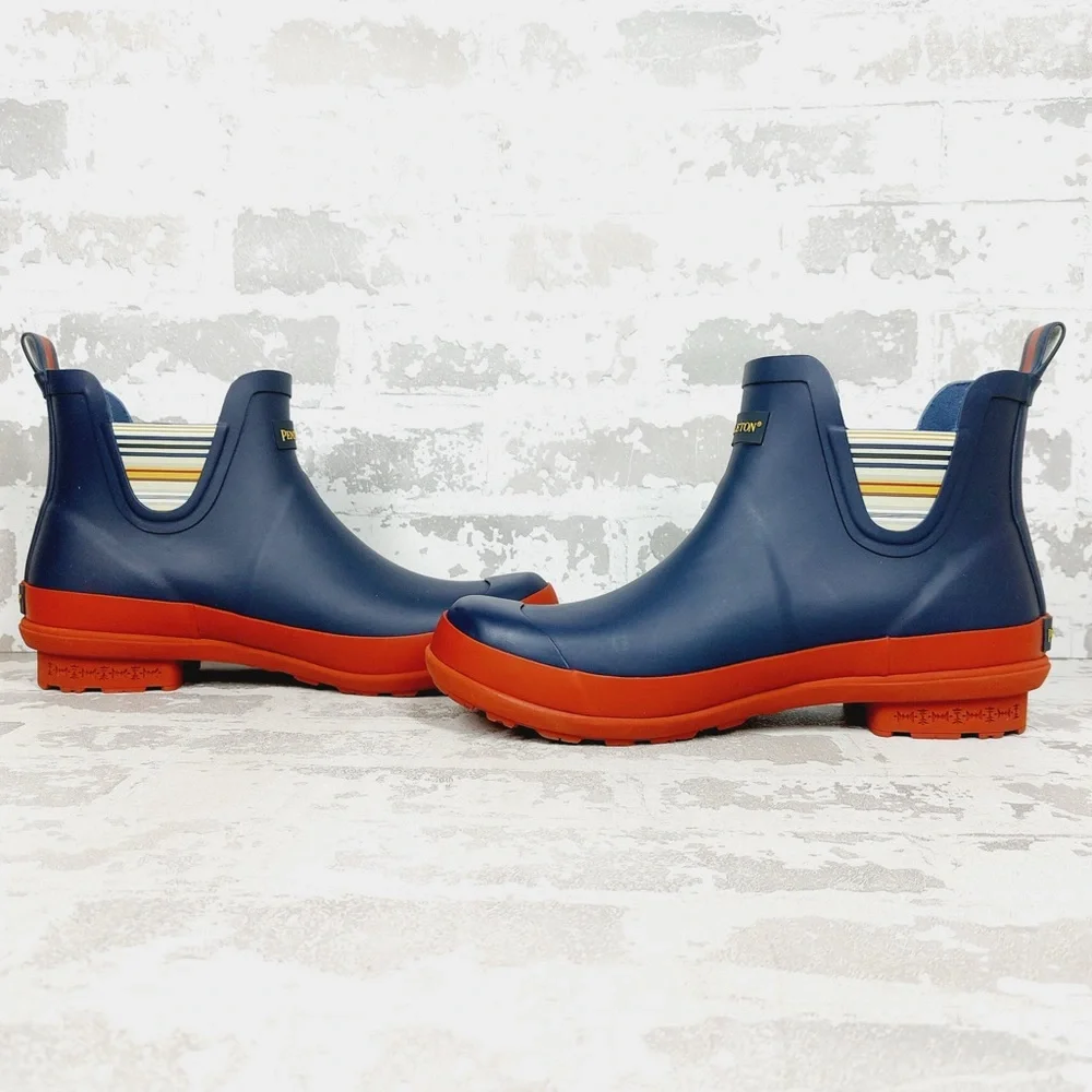 Pendleton Blue Rubber Chelsea Rain Boots with Contrast Orange Soles D520 - Picture 5 of 11